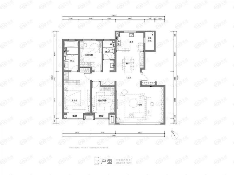 包頭裝修方案萬(wàn)科中央公園三室兩廳一衛(wèi)119平方米